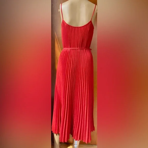VINCE Crinkled Plissé-crepe Midi Dress In Papaya Women's Size Small - Picture 5 of 12